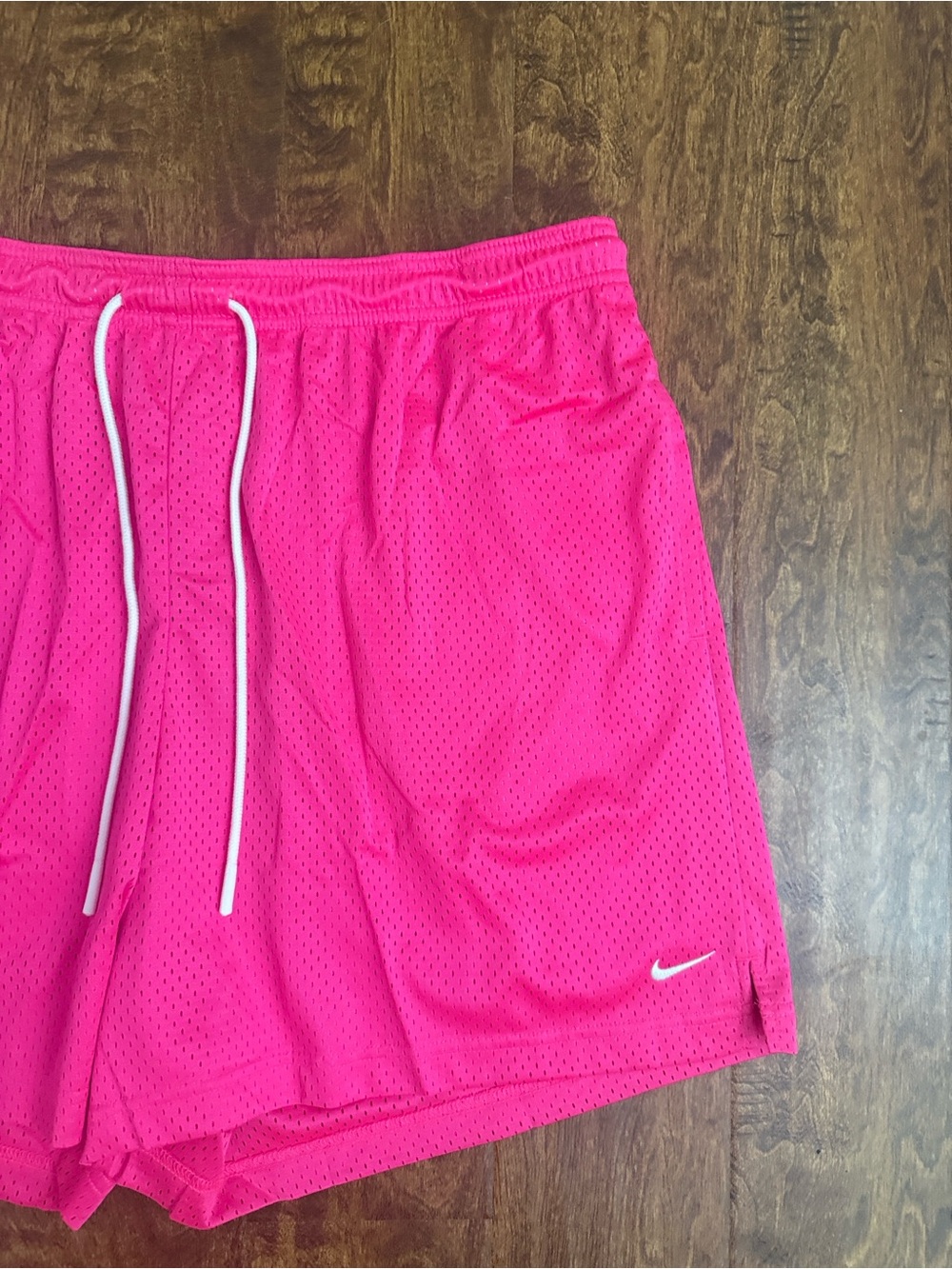 Nike Men’s Hot Pink Athletic Mesh Shorts with White Drawstring - Picture 3 of 13